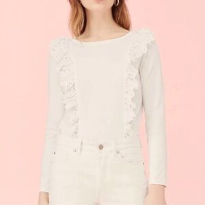 La Vie stretch ruffle LS top white NWT $195 sz small